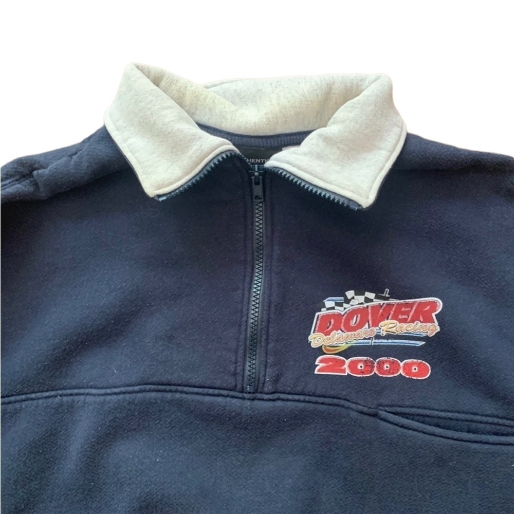 Vintage Dover 2000 Work’n Gear 3/4 Zip Sz XL Sweatshirt Pocket Navy White Collar